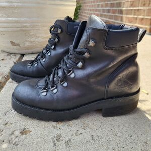 Calvin Klein 'CK' Hiking Combat Moto Boots Vintage Size 7M Made in Italy Y2K